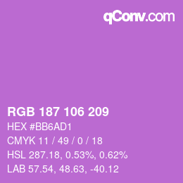 Color code: RGB 187 106 209 | qconv.com