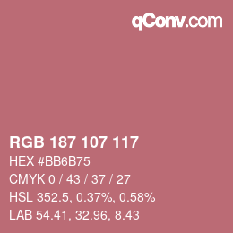 颜色代码: RGB 187 107 117 | qconv.com