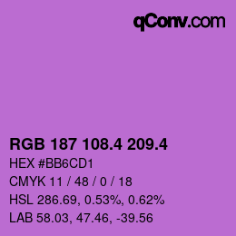 カラーコード: RGB 187 108.4 209.4 | qconv.com