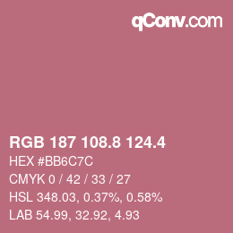カラーコード: RGB 187 108.8 124.4 | qconv.com