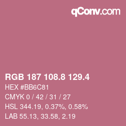 カラーコード: RGB 187 108.8 129.4 | qconv.com