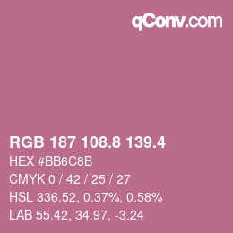 カラーコード: RGB 187 108.8 139.4 | qconv.com