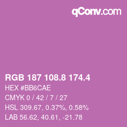 カラーコード: RGB 187 108.8 174.4 | qconv.com