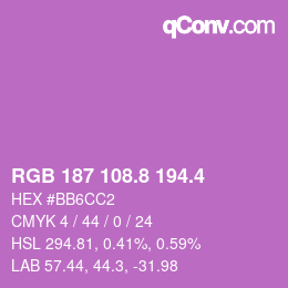 カラーコード: RGB 187 108.8 194.4 | qconv.com