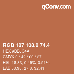 カラーコード: RGB 187 108.8 74.4 | qconv.com
