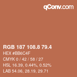 カラーコード: RGB 187 108.8 79.4 | qconv.com
