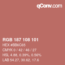 颜色代码: RGB 187 108 101 | qconv.com