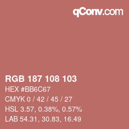 Color code: RGB 187 108 103 | qconv.com