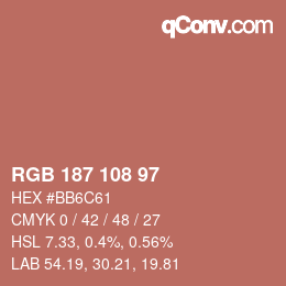 Color code: RGB 187 108 97 | qconv.com