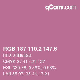 カラーコード: RGB 187 110.2 147.6 | qconv.com