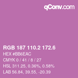 カラーコード: RGB 187 110.2 172.6 | qconv.com