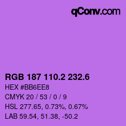 カラーコード: RGB 187 110.2 232.6 | qconv.com