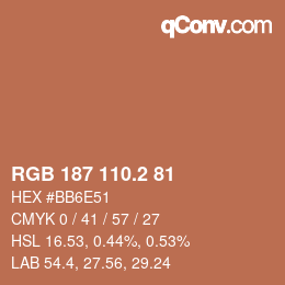 Color code: RGB 187 110.2 81 | qconv.com