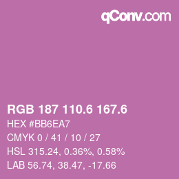 カラーコード: RGB 187 110.6 167.6 | qconv.com