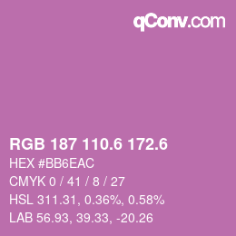 カラーコード: RGB 187 110.6 172.6 | qconv.com