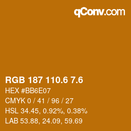 カラーコード: RGB 187 110.6 7.6 | qconv.com