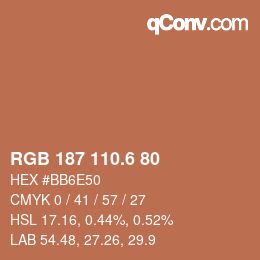 カラーコード: RGB 187 110.6 80 | qconv.com