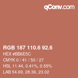 カラーコード: RGB 187 110.6 92.6 | qconv.com