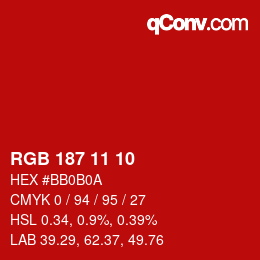 Color code: RGB 187 11 10 | qconv.com