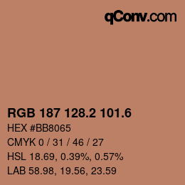 カラーコード: RGB 187 128.2 101.6 | qconv.com