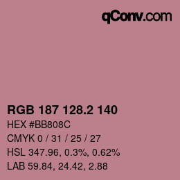 カラーコード: RGB 187 128.2 140 | qconv.com
