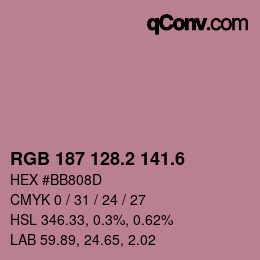 カラーコード: RGB 187 128.2 141.6 | qconv.com