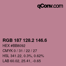 カラーコード: RGB 187 128.2 146.6 | qconv.com