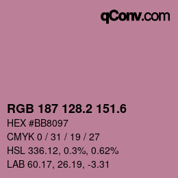 カラーコード: RGB 187 128.2 151.6 | qconv.com