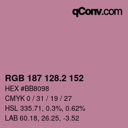 カラーコード: RGB 187 128.2 152 | qconv.com