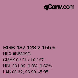 カラーコード: RGB 187 128.2 156.6 | qconv.com