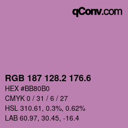 カラーコード: RGB 187 128.2 176.6 | qconv.com