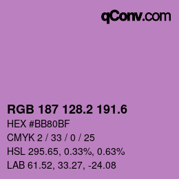 カラーコード: RGB 187 128.2 191.6 | qconv.com