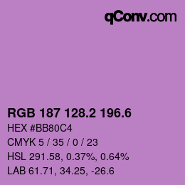 カラーコード: RGB 187 128.2 196.6 | qconv.com