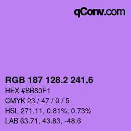 カラーコード: RGB 187 128.2 241.6 | qconv.com