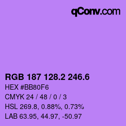 カラーコード: RGB 187 128.2 246.6 | qconv.com