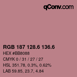 カラーコード: RGB 187 128.6 136.6 | qconv.com