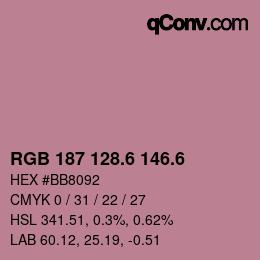 カラーコード: RGB 187 128.6 146.6 | qconv.com