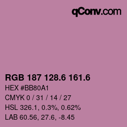 カラーコード: RGB 187 128.6 161.6 | qconv.com
