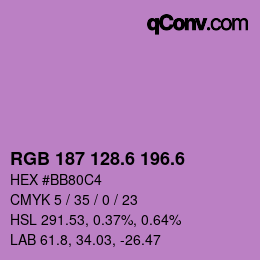 カラーコード: RGB 187 128.6 196.6 | qconv.com
