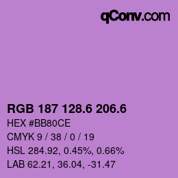カラーコード: RGB 187 128.6 206.6 | qconv.com