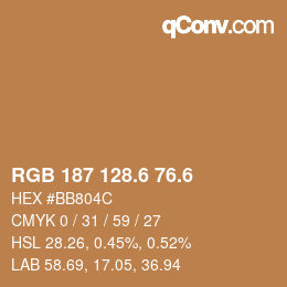 カラーコード: RGB 187 128.6 76.6 | qconv.com