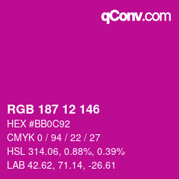 Color code: RGB 187 12 146 | qconv.com