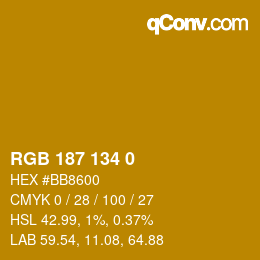 Color code: RGB 187 134 0 | qconv.com