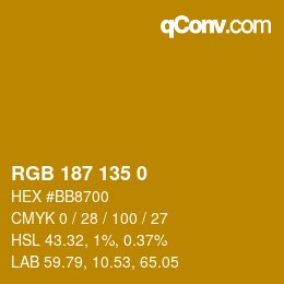 Color code: RGB 187 135 0 | qconv.com