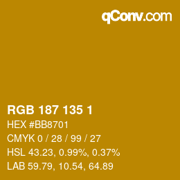 Color code: RGB 187 135 1 | qconv.com