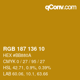 Color code: RGB 187 136 10 | qconv.com