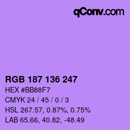 Color code: RGB 187 136 247 | qconv.com