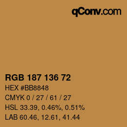Color code: RGB 187 136 72 | qconv.com