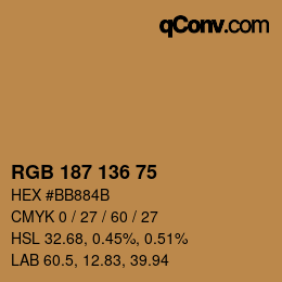 Color code: RGB 187 136 75 | qconv.com