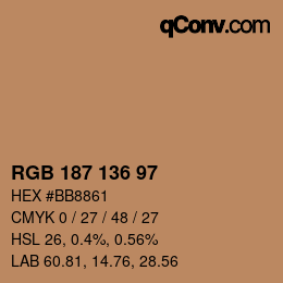Color code: RGB 187 136 97 | qconv.com